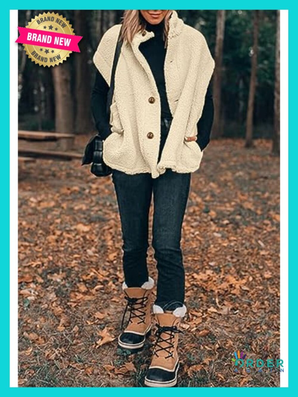 Fuzzy Fleece Oversized Sherpa Vest with Pockets - Picture 3 of 6